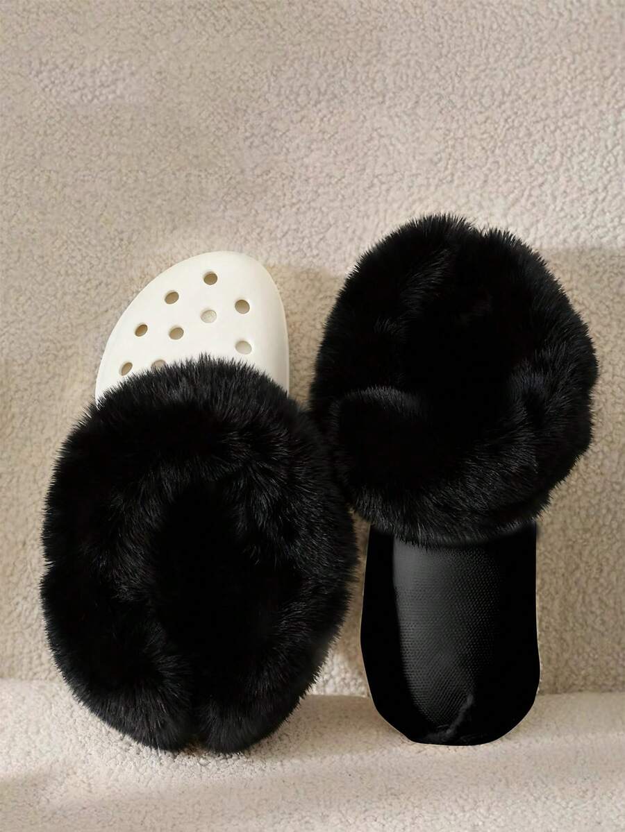 1 Pair Unisex Autumn/Winter White Detachable Fleece Garden Shoes Insoles, Warm & Washable Inserts Suitable For Garden Shoes, Clogs, Mules, Halloween, Christmas Gifts - Black-long - View 1