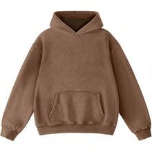 FAIABLE Mens Hoodies Oversized Unisex Wash Hoodie Heavyweight Fleece Vintage Cotton Sweatshirt Men Women Streetwear - 深棕色 - 查看 11