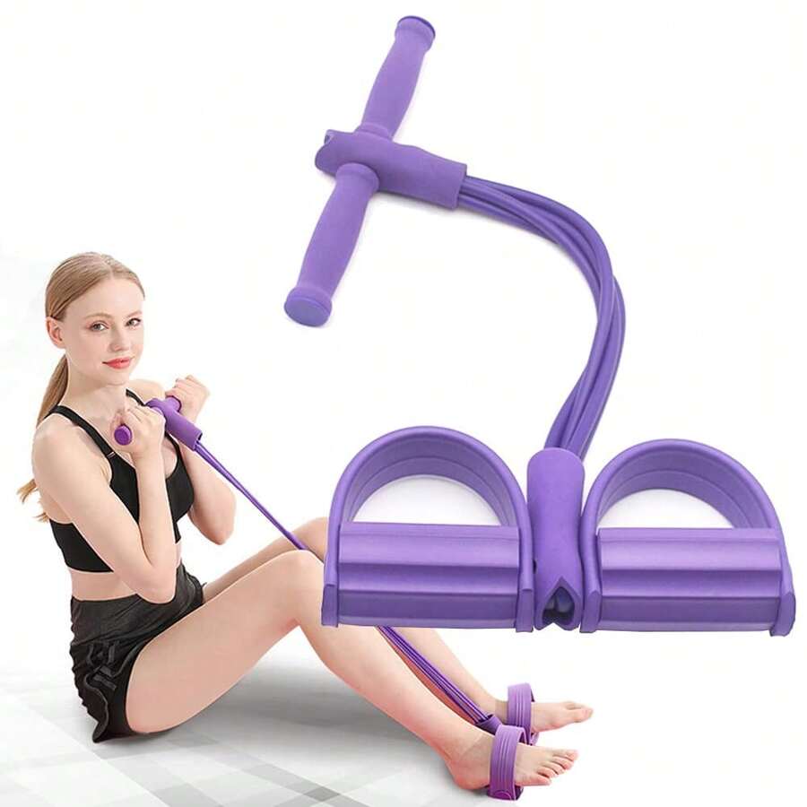 Tubes Natural Latex Foot Pedal Elastic Pull Rope With Handle Fitness Equipment Bodybuilding Expander For Abdomen/Waist/Arm/Leg Stretching Slimming Training - 紫色 - 查看 1