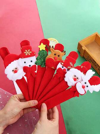 10pcs Cartoon Christmas Clapper Bracelets, Christmas Tree, Reindeer, Santa Claus Wristbands, Christmas Decor Clapper Bracelets Gifts