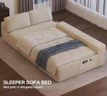 126.2'' Modular Sectional Sofa, Convertible U Shaped Cloud Couch With Memory Foam, Corduroy Boneless Sectional Couches For Living Room, No Assembly Required (Beige),23108054 - 米色 - 查看 5