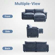 87" Cloud Sectional Sofa, Comfy L-Shaped Extra Deep Seat Sofa Couch For Living Room,Modern 2-Seat Convertible Loveseat Sofa With Ottoman For Small Space(Navy Blue),23107838 - 藏蓝色 - 查看 5
