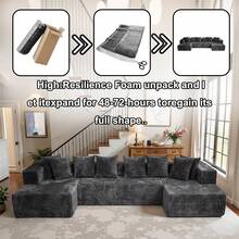 132'' U-Shape Modular Cloud Corduroy Sofa - Modern And Suitable For Living Room, Comfortable,Living Room Combination Sofa,No Assembly Needed,Popular Boneless Sectional Couch Loveseat Couch Vacuum-Sealed Compression Sofa - 深灰色 - 查看 5