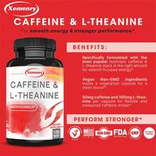 XEMENRY Cafeína y L-teanina: Mejora la energía, la resistencia, la concentración y la relajación. Favorece el metabolismo del sueño. 120 unidades. - 120 cápsulas - Ver 2