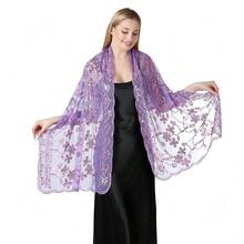 Shawls And Wraps For Evening Dresses,Women Formal 1920s Sequin Flower Sheer Shawls And Wraps For Wedding-{"Color_name":"Purple"} - 紫色 - 查看 3