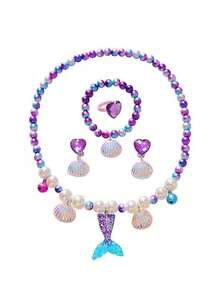 Ensemble de bijoux sirène pour filles, sac à main pailleté, sac à bandoulière, perruque rouge, pince à cheveux, serre-tête, boucles d'oreilles, bracelet de perles, collier de perles; pour se déguiser pour des fêtes ou la vie quotidienne, excellent cadeau d'anniversaire, de vacances ou pour l'école