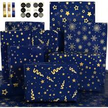 Wrapping Paper With Navy Blue And Gold Stripes Star Design Birthday Wrapping Paper Set With Sticker Ribbon Gift Wrapping Paper Folded Sheets For Men Boys Him Teenager Teen Male Him Dark Blue Wrapping Paper Birthday Gift Wrap For Graduations Christmas  Father's Day Holiday Weddings All Occasion 20 X 28 Inch Per Sheet…