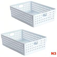 ZYLX SHOPPING – Pack 2 Cestas Organizadoras de Plástico | Un Solo Tamaño y Color | Resistentes, Apilables y Multiusos para Hogar y Oficina - Blanco - Ver 3