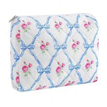 Makeup Bag Travel Cosmetic Bag For Women Girls, Zipper Make Up Pouch, Floral Flowers Toiletry Organizer Makeup, Portable Storage Cosmetic Travel Cloth Bag (L/Blue Bowknot){"Color_name":"U4Large/BlueBowknot"} - U4大/藍色蝴蝶結 - 查看 1