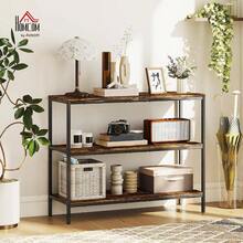 3 - Tier Console Table With Storage Shelves, Industrial Entryway Table Living Room, Hallway, Rustic Brown - Initial - View 3