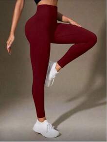 Calça Legging Feminina Academia, Legging Sem Costura Canelado Premium - Vinho - Visão 3