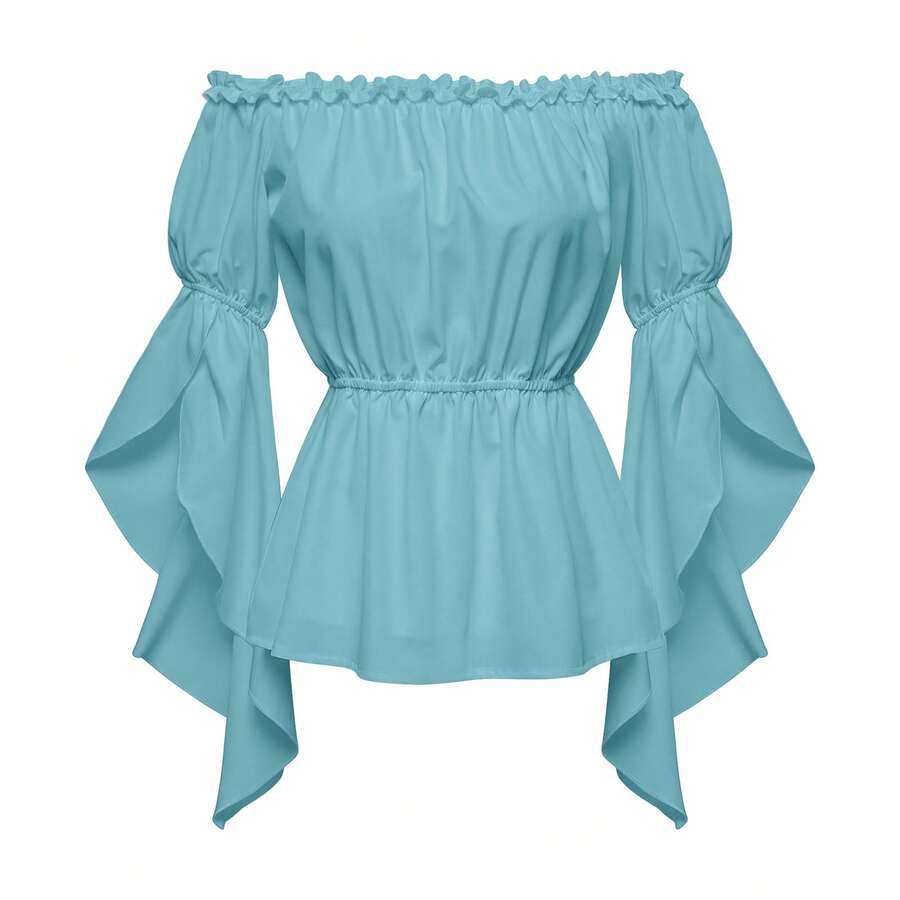 2025 COS Damenmode Off Shoulder Rüschentop Kurzarm Bühnenkleidung