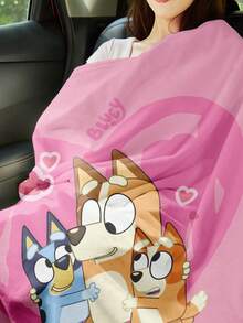 Bluey Fleece Blanket - The Top Choice For Room Decor, Super Soft, Lightweight, Cartoon Printed, Perfect For Home Use, Suitable As A Daily Or Birthday Gift For Friends, Family Or Yourself. Comfortable And Warm, Soft And Easy To Maintain, Cute Style,  Fringed Blanket, Cartoon Theme Pattern,  Home Textile, Multipurpose Sofa Blanket. - Multicolor - View 7