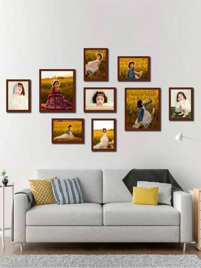 9 قطع إطارات صور حائطية بطراز صيني بسيط، مجموعة إطارات ألبوم صور خلفية حائطية إبداعية لديكور غرفة المعيشة وغرفة النوم، طباعة الصور