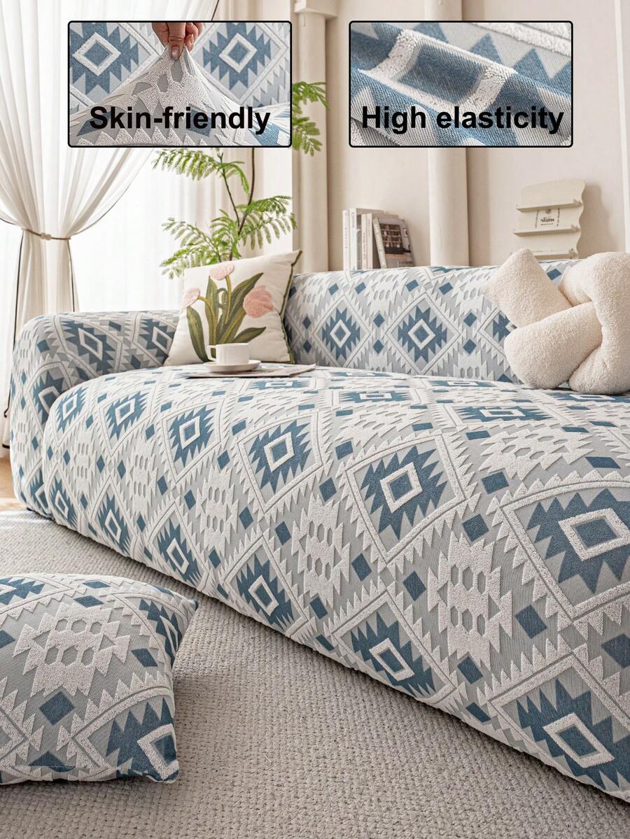 1pc Jacquard Dual-Tone Sofa Cover, High Elasticity, Non-Deformation, Non-Fading, Pet-Friendly, Dirt & Scratch Resistant, Suitable For All Seasons, Machine Washable, Applicable For 1/2/3/4 Seater Sofa (Multiple Sizes Available)