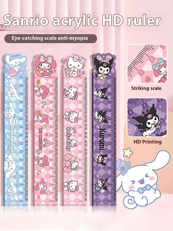 Sanrio 1pc Sanrio High Beauty Cartoon Cute Ruler, Acrylic Material, Student Stationery Supplies, Student Drawing Ruler, Very Suitable For Office, Writing, And Painting, Perfect As A Back To School Gift