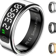 Smart Ring With Display Screen - Fitness Tracker With Heart Rate Monitor, Sleep Tracking, Wireless Charging, Activity/Step/Calorie Counter, Compatible With IOS & Android - Silver - View 1