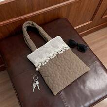 Women's Lace Patchwork Handbag Fashionable Versatile Mini Floral Purses For Daily Life, Work, Travel - Grey - View 2