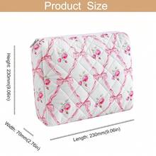 Makeup Bag Travel Cosmetic Bag For Women Girls, Zipper Make Up Pouch, Floral Flowers Toiletry Organizer Makeup, Portable Storage Cosmetic Travel Cloth Bag (L/Pink Bowknot){"Color_name":"U3Large/PinkBowknot"} - U3大/粉紅蝴蝶結 - 查看 4