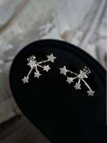 1 Coppia Di Orecchini Di Lusso Da Donna Con Quattro Artigli E Stella A Cinque Punte Decorati Con Zirconi Cubici Scintillanti - Ipoallergenici, Adatti Per La Vita Quotidiana, Feste E Festività, Ideali Come Regalo Di Natale E Capodanno (Colori E Stili Casuali)