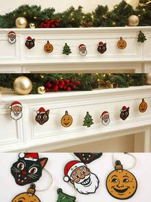 1Pc Vintage Christmas Garland Banner, Retro Xmas Hanging Garland, Rustic Farmhouse Holiday Party Decoration, Christmas Banner For Fireplace, Wall, Mantel, Living Room, Bedroom, Christmas Tree, Indoor Outdoor Home Decor