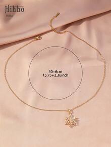 Hihho 1 件旋转微镶嵌锆石“幸运眷顾勇者”雪花吊坠项链，女士设计，旋转风车，圣诞珠宝生日礼物，搭配日常服装 - 金黃色 - 查看 6