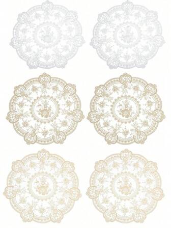 1pc/2pcs Vintage Round Lace Tablecloth Placemats, Round French Crochet Doily Table Mats, Elegant Embroidered Vase Coasters For Dining Table Home Decor, White, Beige, Coffee