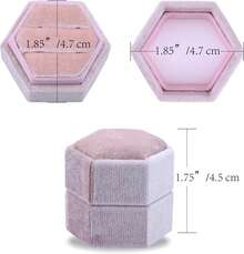 Hexagon Velvet Ring Box, Gorgeous Vintage Ring Display Holder With Double Slots, Ring Box Proposal Engagement Wedding Ceremony (Pink) - Hồng - Xem 4