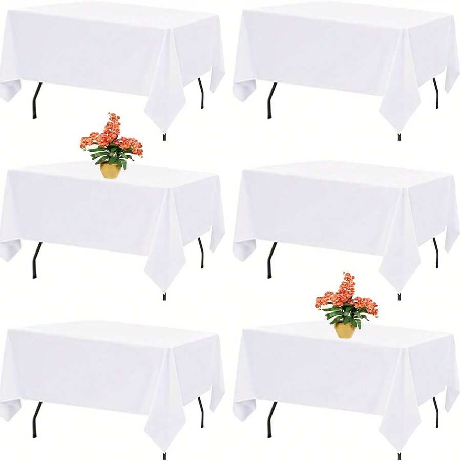 6-Pack 60x102-Inch White Tablecloth Polyester Fabric, Washable, Durable And Easy-To-Care White Party Decorations, Often Used For Weddings, Proposals, Banquets, Outdoor Events