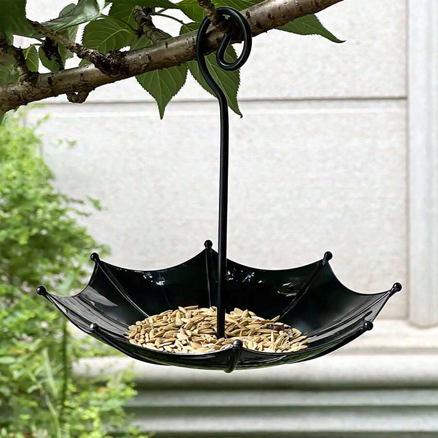 1 cái Khay đựng thức ăn cho chim hình ô, khay đựng thức ăn cho chim, đồ thủ công treo ngoài trời, đồ trang trí sân vườn, đồ trang trí