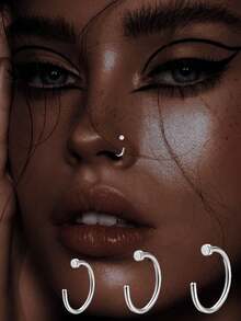 1 قطعة من الفضة الإسترليني عيار 925 دبوس أنف ثقب الجسم البشري، حلقة أنف مطلية بالذهب عيار 14 قيراط، حلقة أنف بسيطة على شكل حرف C، مناسبة لمجوهرات الجسم للنساء