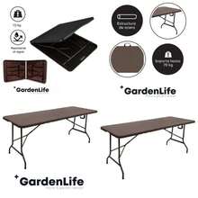 u207AGardenLife Mesa Plegable Plastico 1.80 Metros, Altura Regular, Porttil y Duradera, para Interior y Exterior, Excelente Calidad, para Patio, Jardn, Comedor, Eventos Blanco - Marrón + 1.8 M - Ver 1