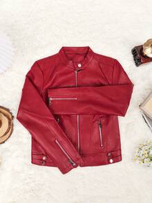 Apperloth A 拉鏈開襟PU皮革機車夾克 - 紅色 - 查看 7