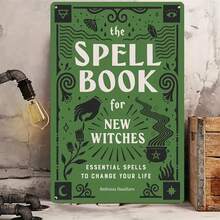 Vintage Witch Spell Book Metal Sign - Spell Casting Decor With Witch's Flaming Stars, Cauldrons, Dark Green Witchy Art - Heavy-Duty Iron Wall Hanging For Halloween, Cottagecore, Or Witchy Home - Perfect Gift For Wiccan & Pagan Decorations, Witchy Home Decor, Mystical Room Accent, Mystical Theme Artwork, Intricate Metalwork - 8*12 inch - Xem 7