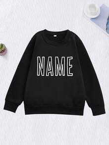 Name Custom Printed Girl Personalized Comfortable Sweatshirt, Casual Long Sleeve Pullover Sweatshirt Top(Size:110cm-150cm) - Black - View 3