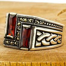Vintage-Style Men's Ring With Synthetic - Rectangular Cut, High-Quality Stainless Steel Band, Comfortable & Durable For Daily Wear - Nhẫn vuông màu đỏ - Xem 3
