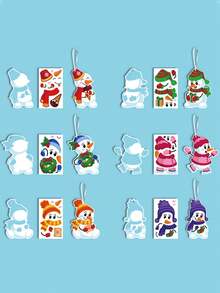 24set- Christmas Snowman Craft Kit Kids' DIY Christmas Tree Decorations Make Your Own Self-Adhesive Stickers Christmas Party Gifts