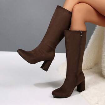 Höst/vinter mocka-ankelstövlar med grov klack, nya högklackade ankelstövlar med dragkedja i sidan, moderiktiga och mångsidiga damstövlar, stövlar till halvhög vaden