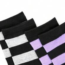 DRESHOW 3 Pairs Thigh High Socks Striped Over Knee Thin Tights Long Stocking Knee High Leg Warmer{"Color_name":"3Pairs:White/Red/Purple"} - 多色3 - 查看 7