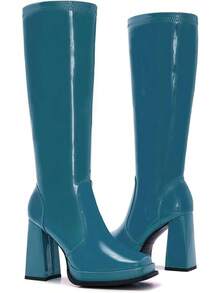 Wide Calf Plus Size Women's 70s Gogo Tall Knee High Square Toe Chunky Heel Retro Fashion Vintage Boots - 蒂爾專利 - 查看 4