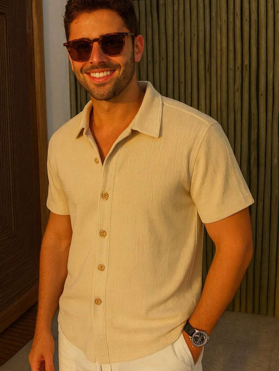 Men's Comfortable Knit Shirt Lightweight Shirt For Summer - Sand - View 1
