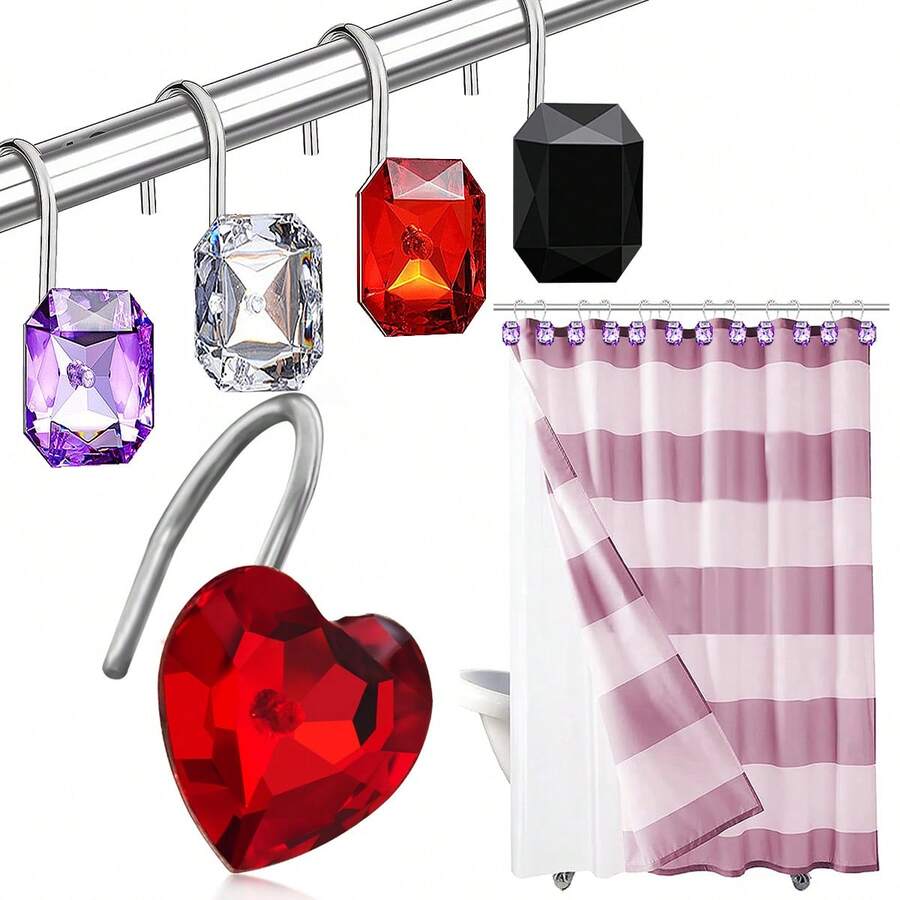 12pcs/Set Simple Crystal Decorative Hooks, Curtain Hooks For Home/Bathroom Decor - Multicolor - View 1