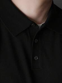 Męski sweter casualowy z długim rękawem i kołnierzykiem w jednolitym kolorze - Czarne - Zobacz 6