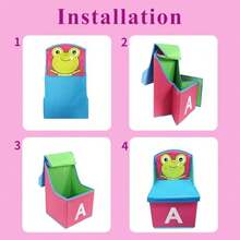 Toys Storage Box Chest Stool 2 In 1 MultiFunction Folding Storage Chair Cartoon Shoe Changing Stool Oxford Cloth Backed Armchair Boxes For Boys Girls Playroom 15.5x9.5x9.5inch