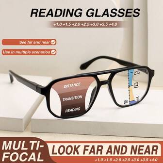 Óculos de leitura multifocais premium de 1 peça, design exclusivo de ponte dupla, lentes progressivas de alta definição, óculos de leitura com esquema de cores clássico, essenciais para negócios e lazer