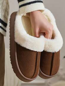 Soft Plush Lining Slippers, Cozy Winter Home Shoes, Soft Flat-Bottomed Slippers, Warm Bedroom Slippers, Couple's Home Shoes, Couple's Slippers, Neutral-Toned Casual Slippers - Brown - View 15