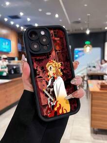 Sugerencia de título de cinco palabras en inglés americano, ideal para un producto con la imagen: Funda con diseño de elemento artístico de anime Flame Hashira, compatible con iPhone 16, 15, 14 Pro Max, 13, 12, 11, XR y XS Plus. Fabricada en silicona TPU, ofrece protección contra golpes y caídas, con función de protección y una excelente sensación al tacto. Es el regalo ideal para familiares, amigos y seres queridos. - Negro - Ver 1
