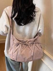New Fashion Daily All-Match Niche Pleated Design Bow Decorated Crossbody Bag, Casual Simple Solid Color Handbag, Large Capacity, Portable, Lightweight Travel, Suitable For School, Work And Commute - Multicolor - View 9
