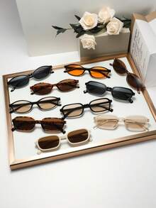 10pcs Women's Plastic Frame Geometric Rimless Warm Friendly Minimalist Comfortable Fashion Glasses, Suitable For Family Gatherings, Visiting Elders, Autumn Outings, Team Building - Multicolor - View 3