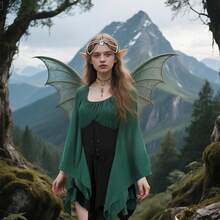 Complete 6-Piece Enchanted Forest Elf Costume For Women, Medieval Renaissance Fairy Dress Set With Accessories For Halloween & Cosplay - 綠色,黑色 - 查看 4